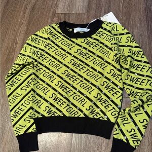 MUY MUY “SweetGirl” Rhinestone Sweater – Neon Yellow Graphic Knit, NWT